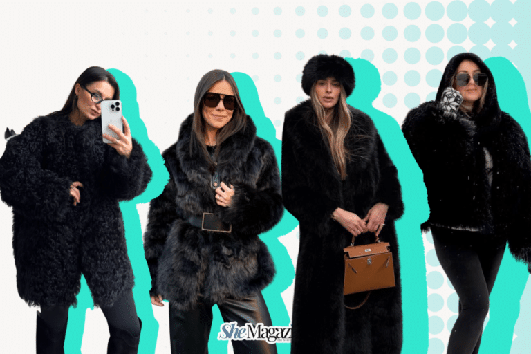 black faux fur coat