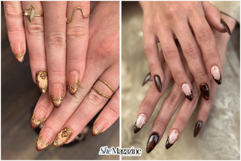 brown and gold nails