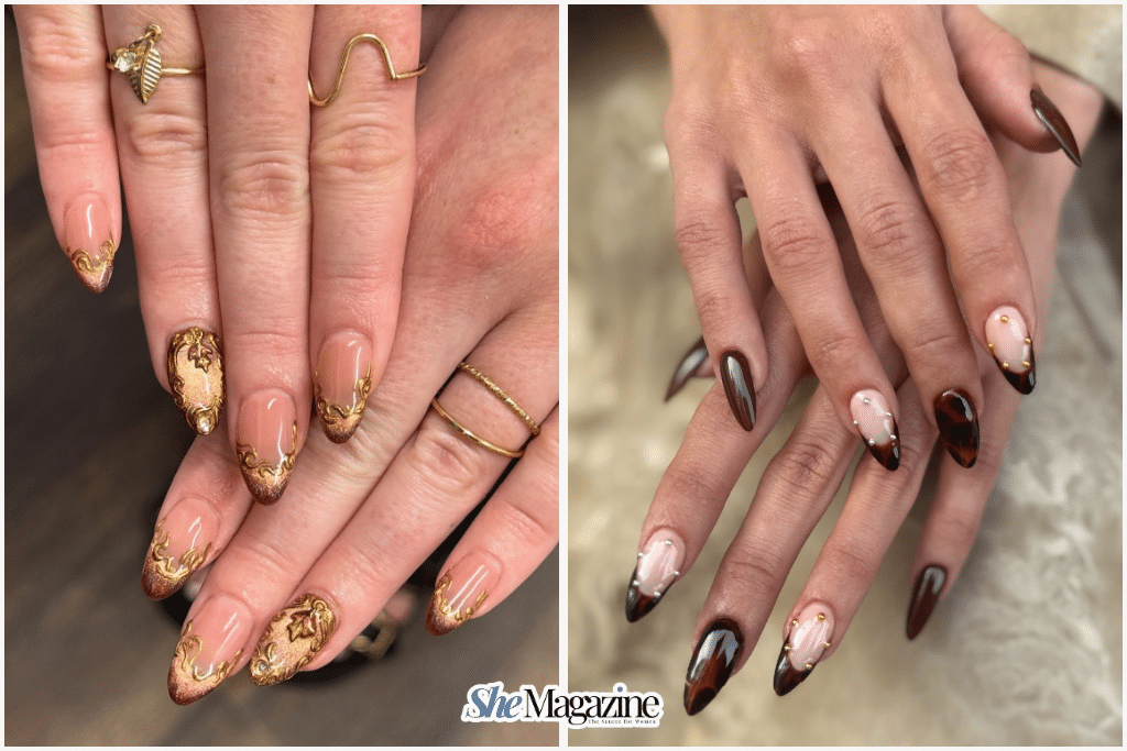 brown and gold nails